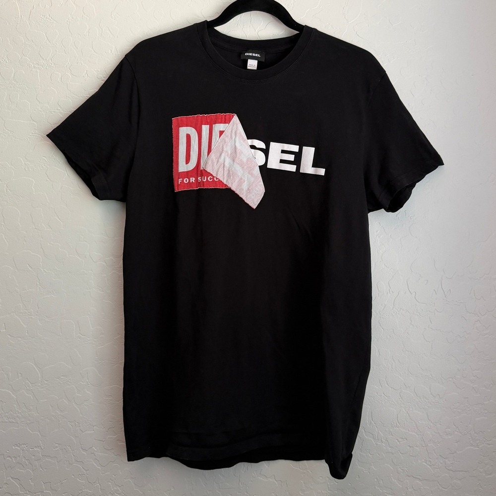 Diesel Men's Peel Off Effect Logo Short Sleeve Graphic Shirt Black XL